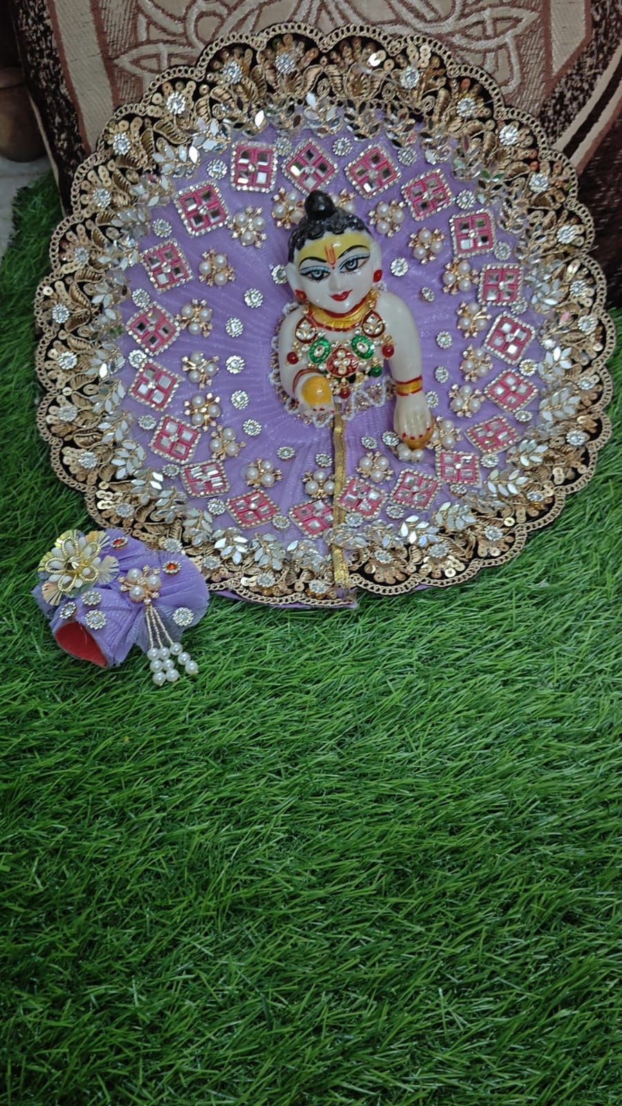 Handmade Lavender Laddu Gopal Poshak Set with Mukut